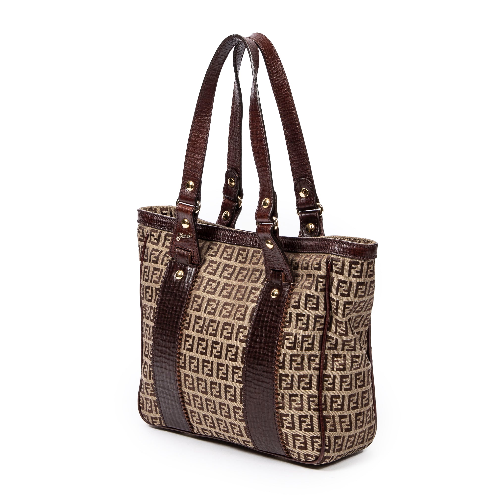 Shoulder Bag Medium Square Tote Tan Zucca Canvas