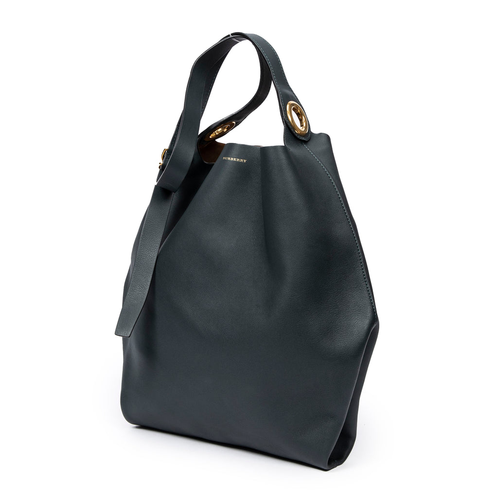Shoulder Bag Large Eyelet Grommet Hobo Bag Dark Green Calfskin Leather