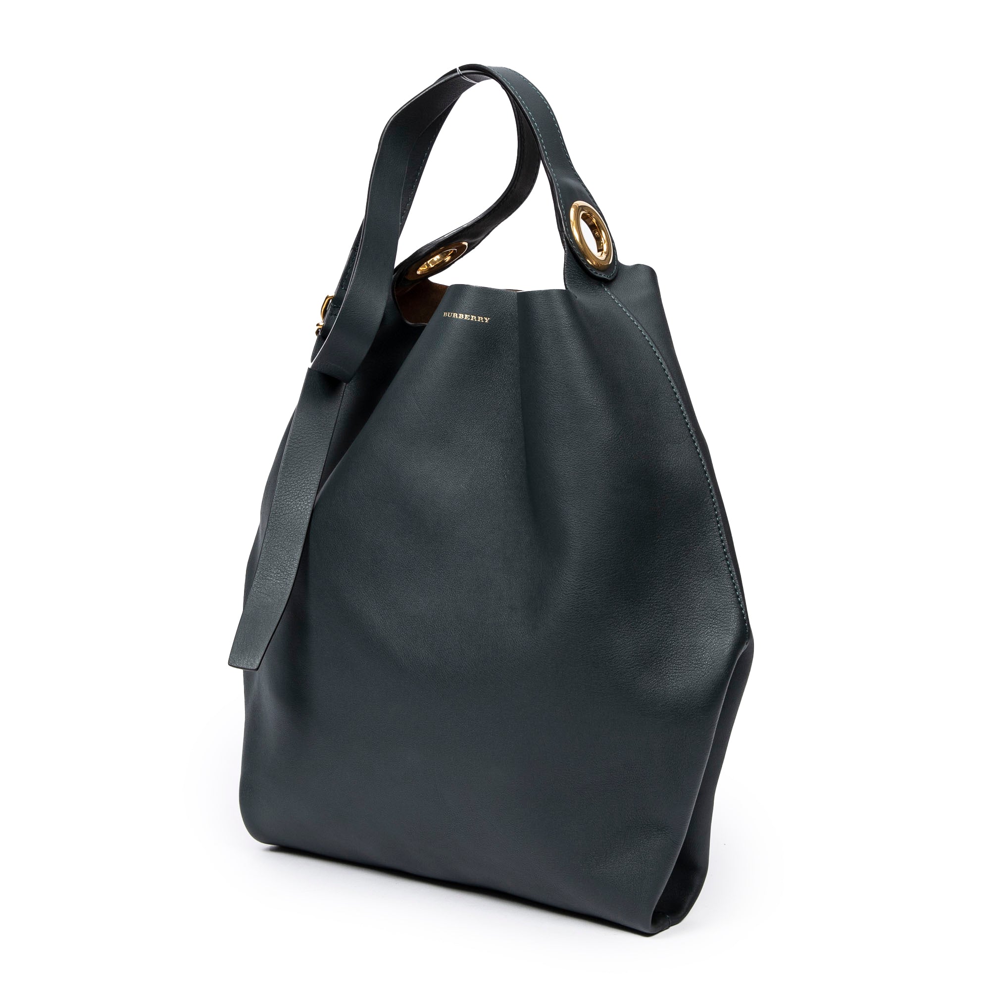 Shoulder Bag Large Eyelet Grommet Hobo Bag Dark Green Calfskin Leather