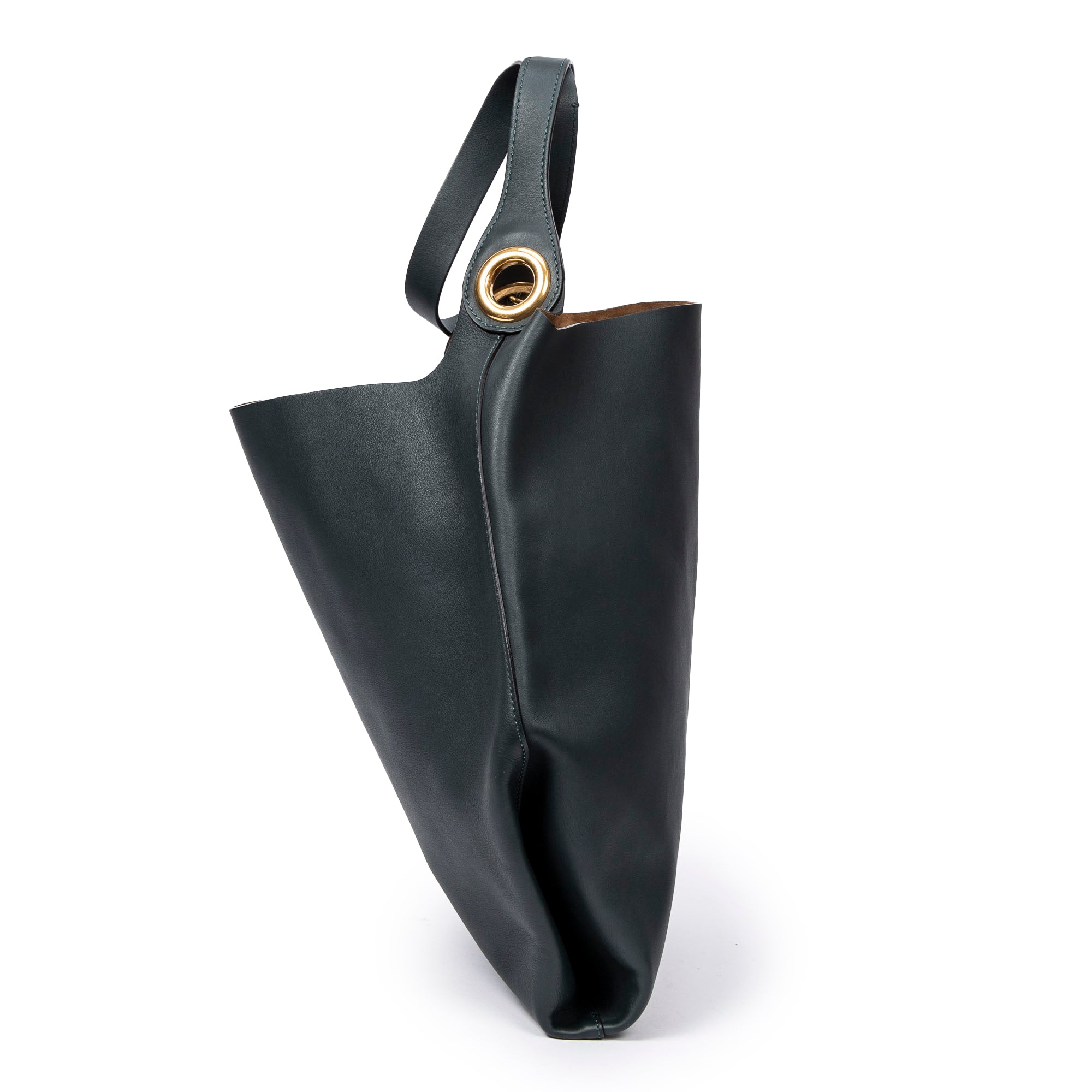 Shoulder Bag Large Eyelet Grommet Hobo Bag Dark Green Calfskin Leather