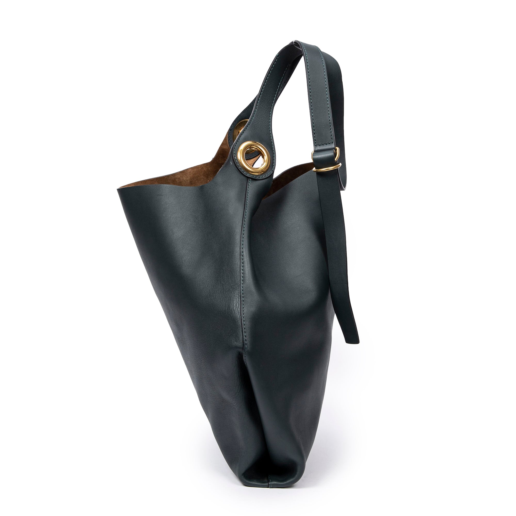 Shoulder Bag Large Eyelet Grommet Hobo Bag Dark Green Calfskin Leather