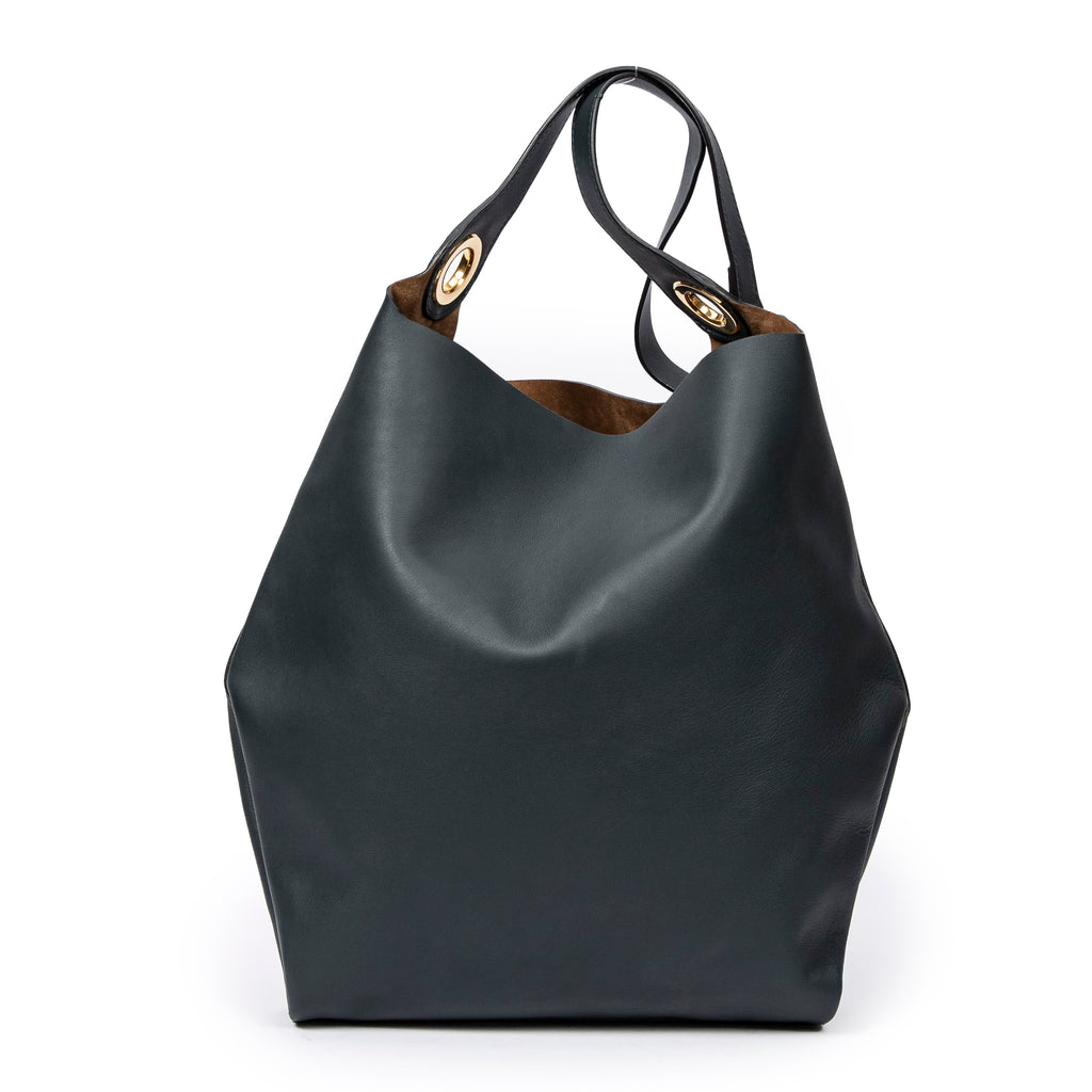 Shoulder Bag Large Eyelet Grommet Hobo Bag Dark Green Calfskin Leather