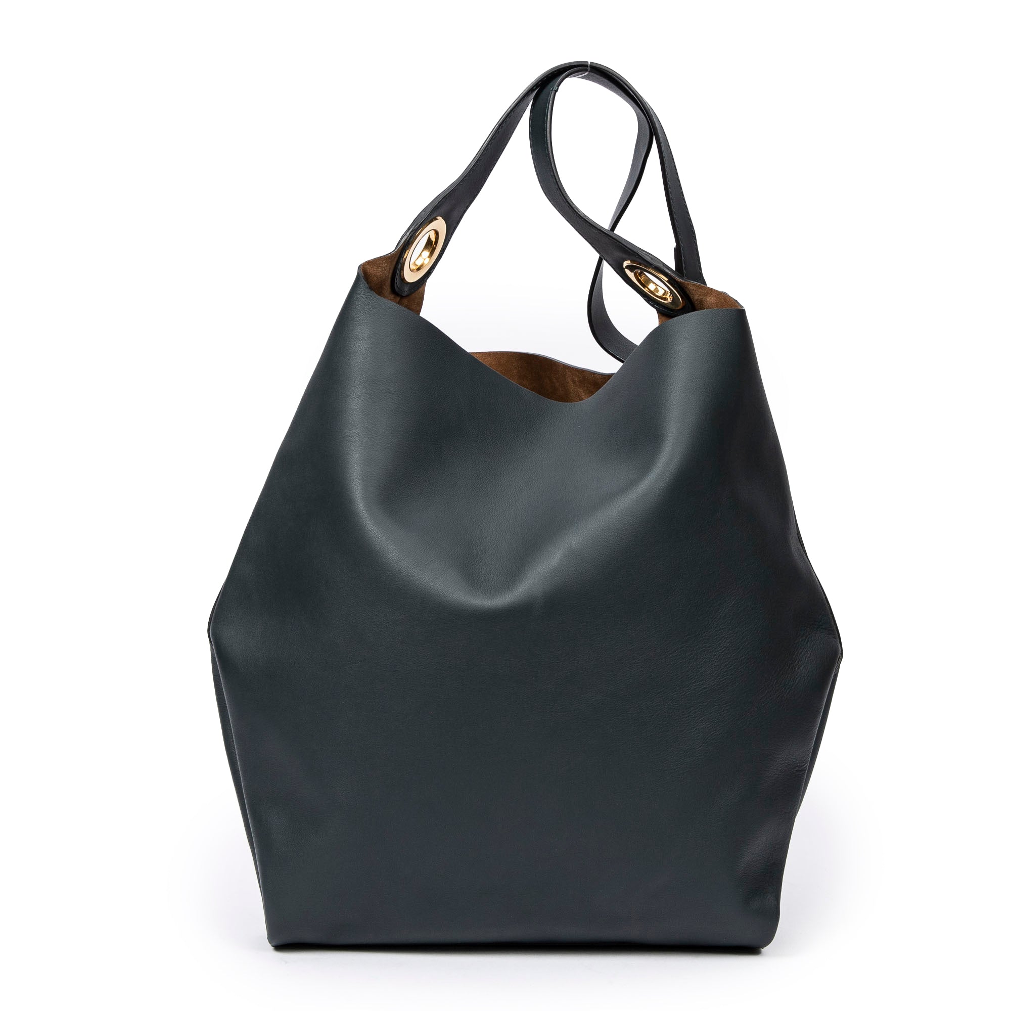 Shoulder Bag Large Eyelet Grommet Hobo Bag Dark Green Calfskin Leather