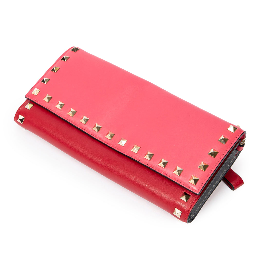 Handbag Rockstud Trifold Travel Wallet Red Studded Calfskin Leather