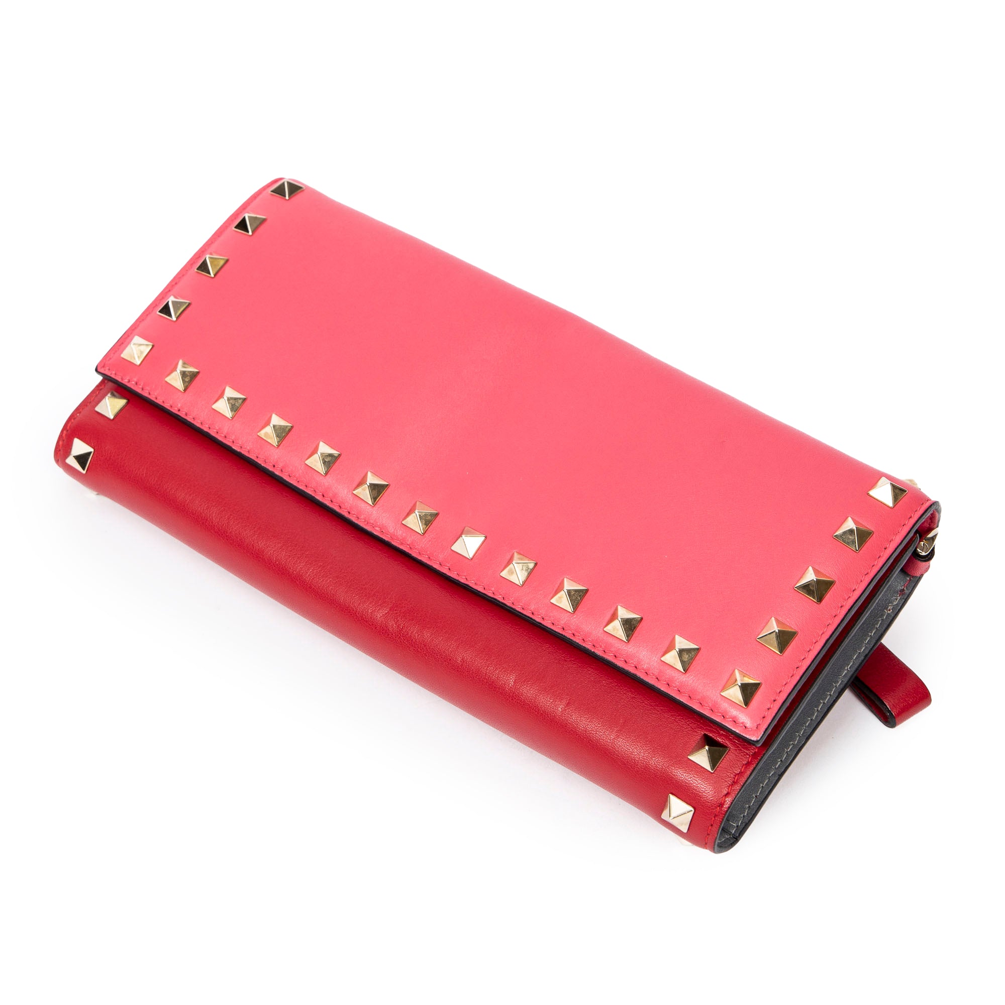 Handbag Rockstud Trifold Travel Wallet Red Studded Calfskin Leather
