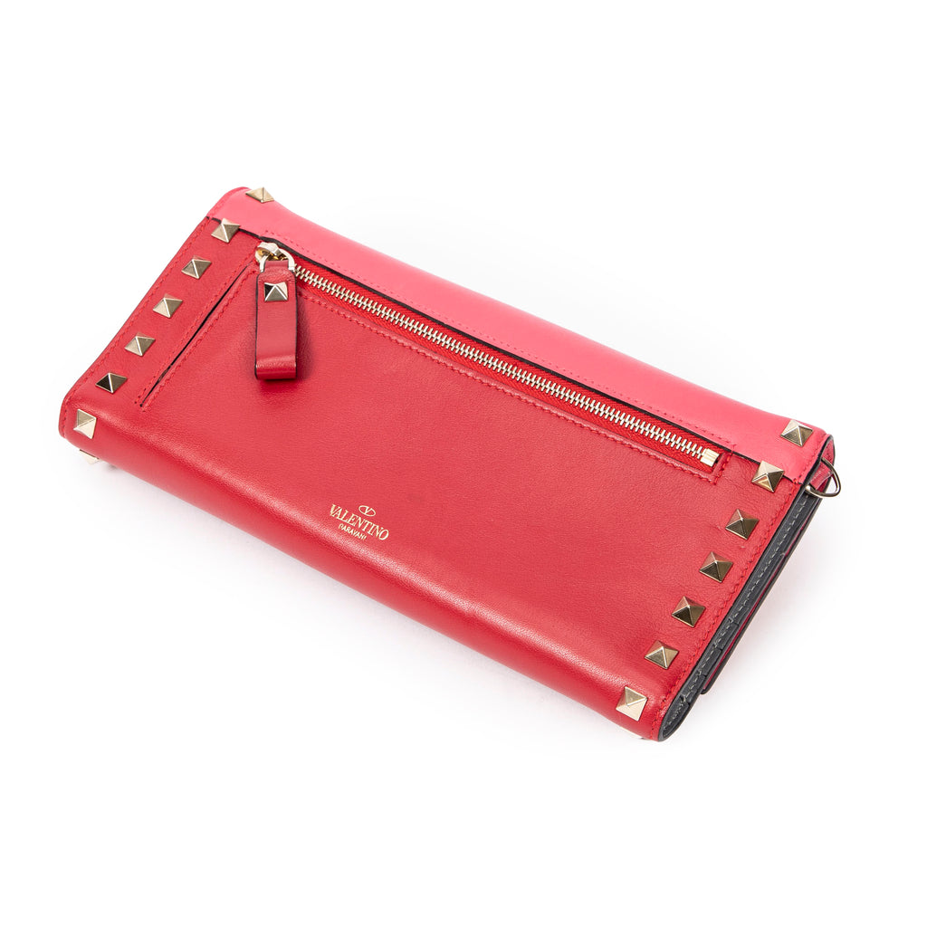 Handbag Rockstud Trifold Travel Wallet Red Studded Calfskin Leather