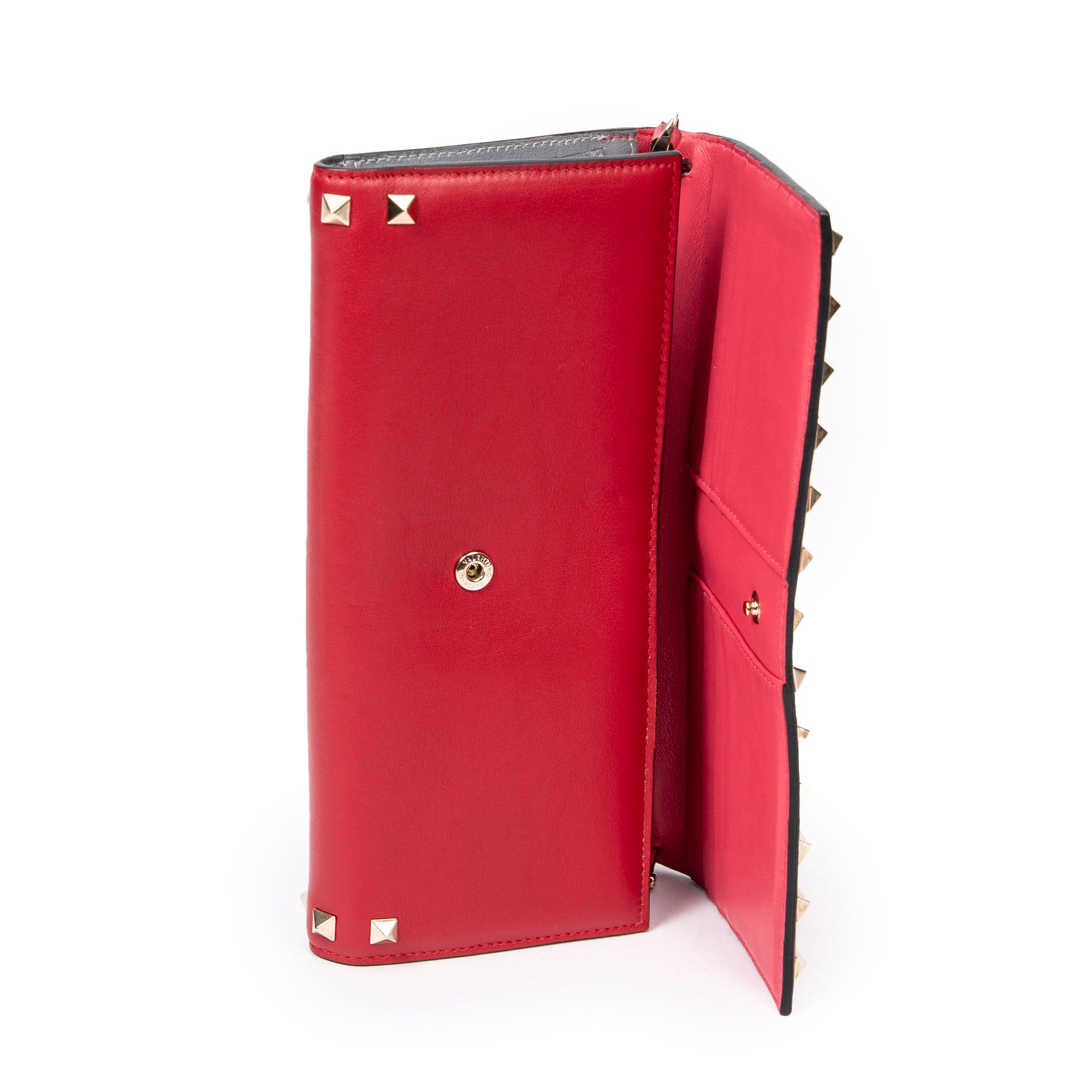 Handbag Rockstud Trifold Travel Wallet Red Studded Calfskin Leather