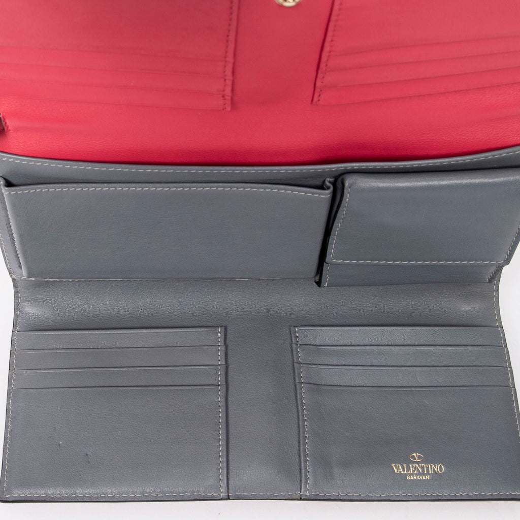 Handbag Rockstud Trifold Travel Wallet Red Studded Calfskin Leather