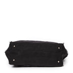 Shoulder Bag Horizontal Tweed Fringe Chain Tote Black Quilted Nylon Canvas