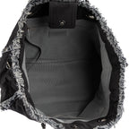 Shoulder Bag Horizontal Tweed Fringe Chain Tote Black Quilted Nylon Canvas
