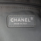Shoulder Bag Horizontal Tweed Fringe Chain Tote Black Quilted Nylon Canvas