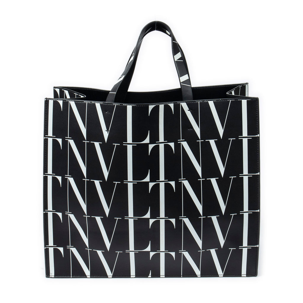 Shoulder Bag Large VLTN Times Tote Black Logo Print Smooth Leather