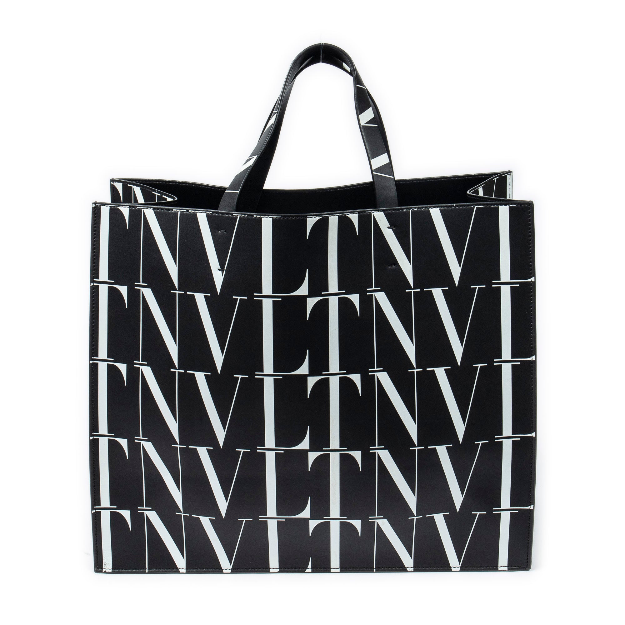 Shoulder Bag Large VLTN Times Tote Black Logo Print Smooth Leather
