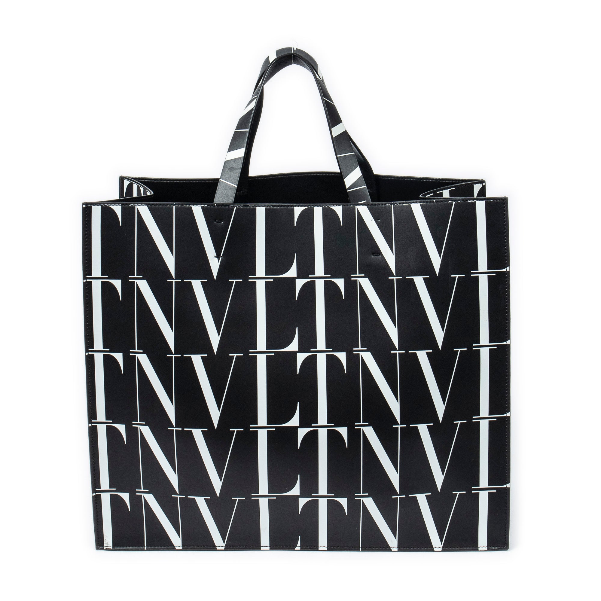Shoulder Bag Large VLTN Times Tote Black Logo Print Smooth Leather