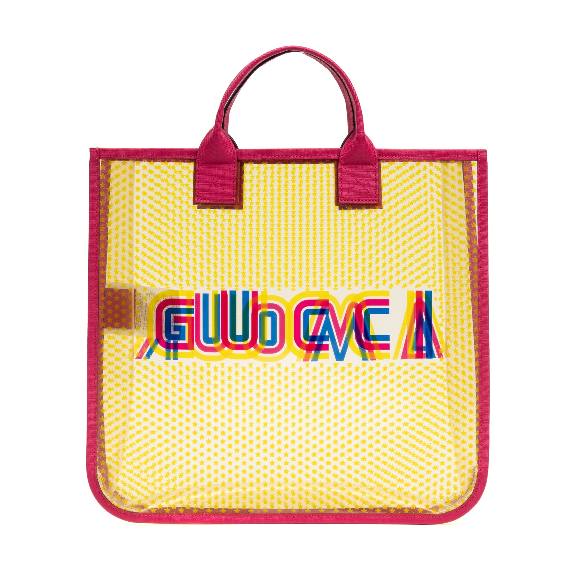 Handbag Gucci Kids Amour Transparent Tote Fuchsia Pink Printed Resin Canvas