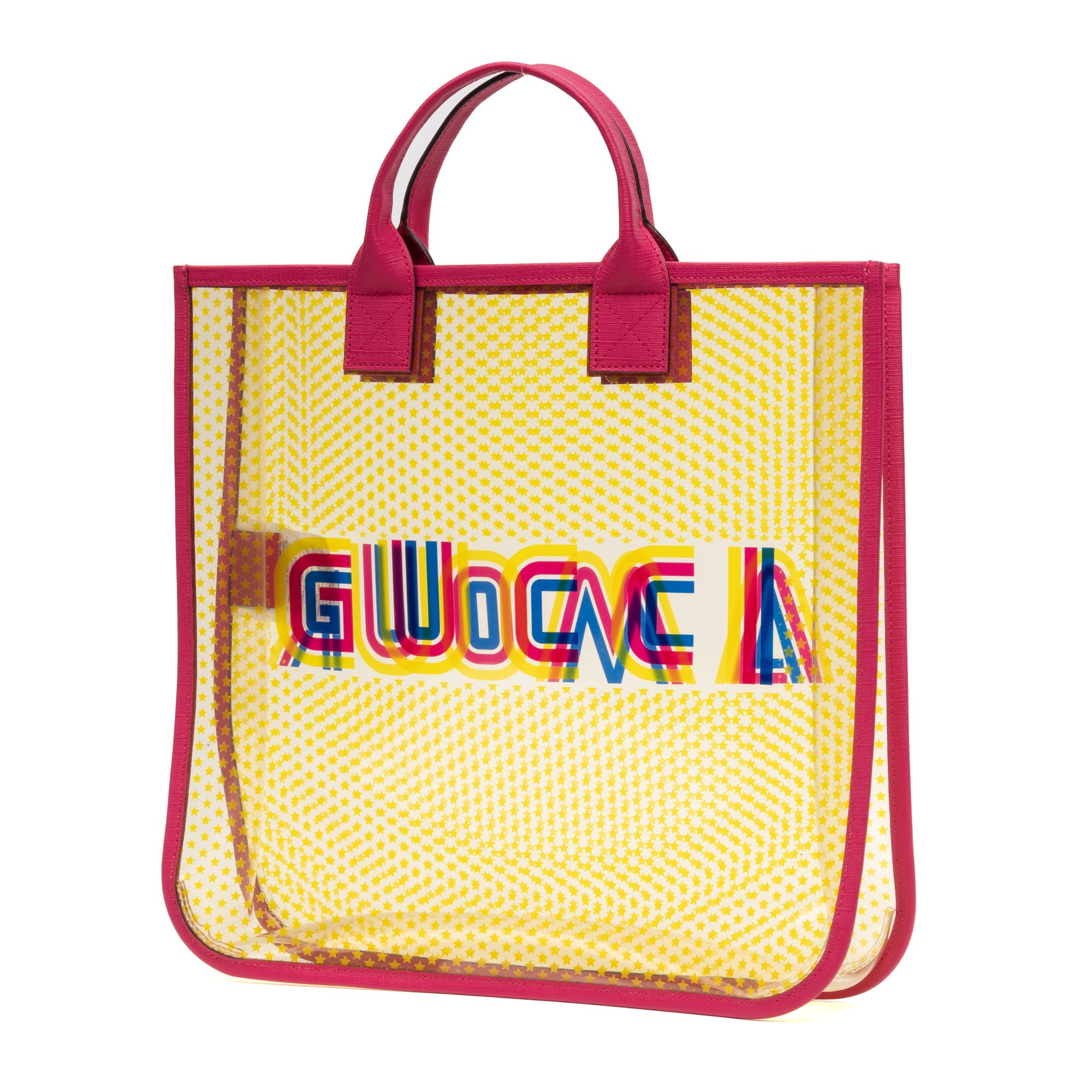 Handbag Gucci Kids Amour Transparent Tote Fuchsia Pink Printed Resin Canvas