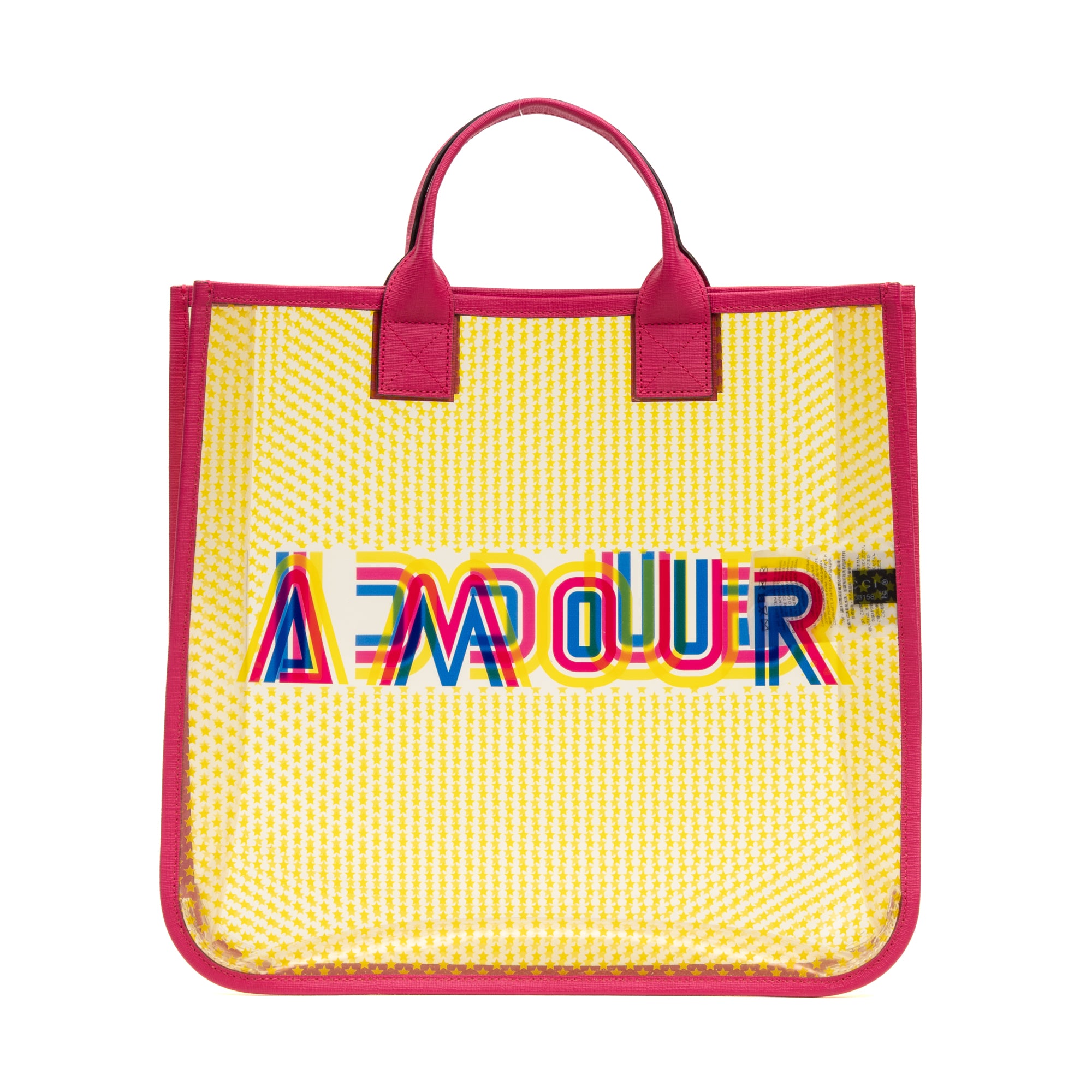 Handbag Gucci Kids Amour Transparent Tote Fuchsia Pink Printed Resin Canvas