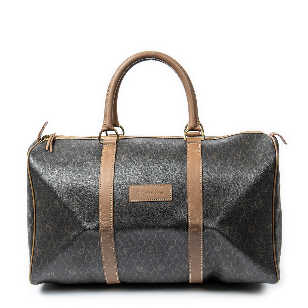 Travel Bag Vintage Large Boston Dark Gray Honeycomb Coated Canvas