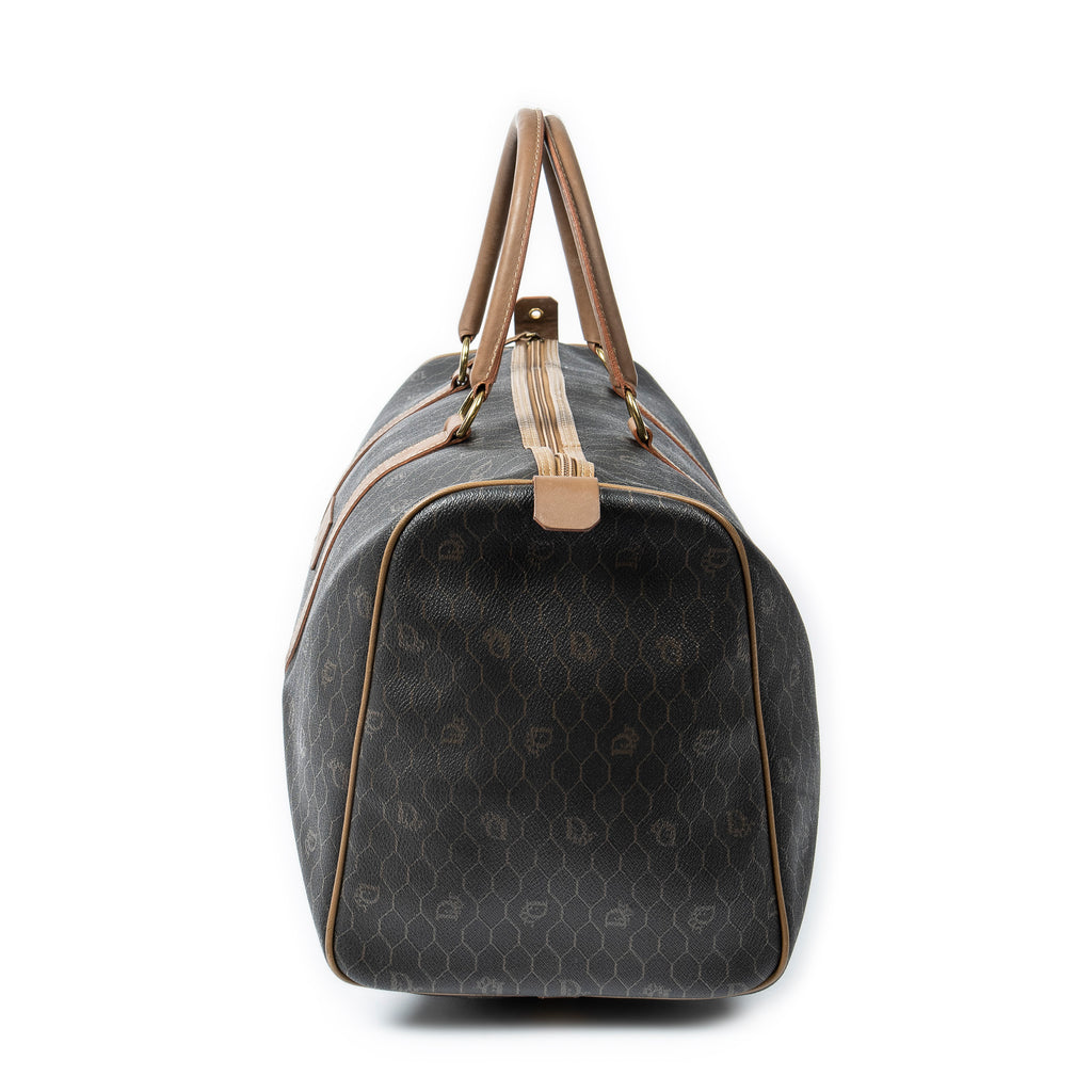 Travel Bag Vintage Large Boston Dark Gray Honeycomb Coated Canvas