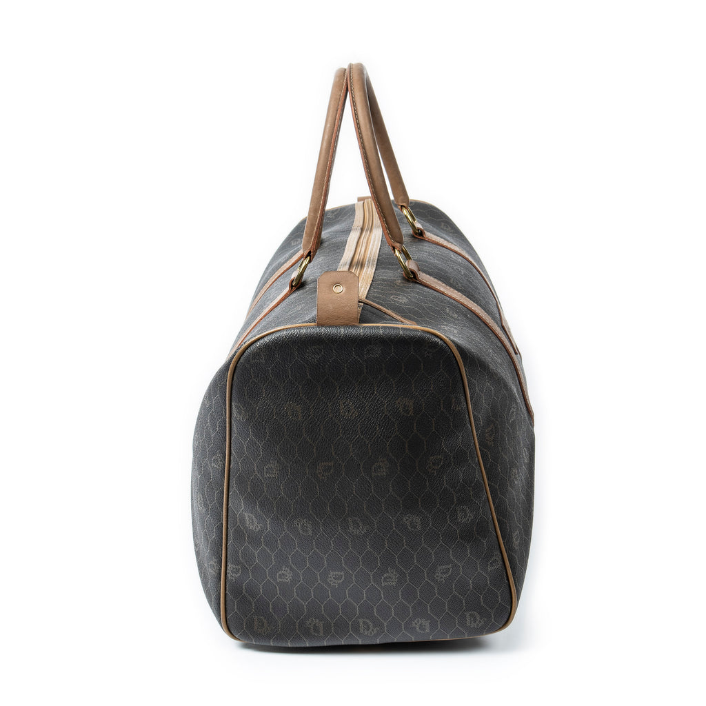 Travel Bag Vintage Large Boston Dark Gray Honeycomb Coated Canvas
