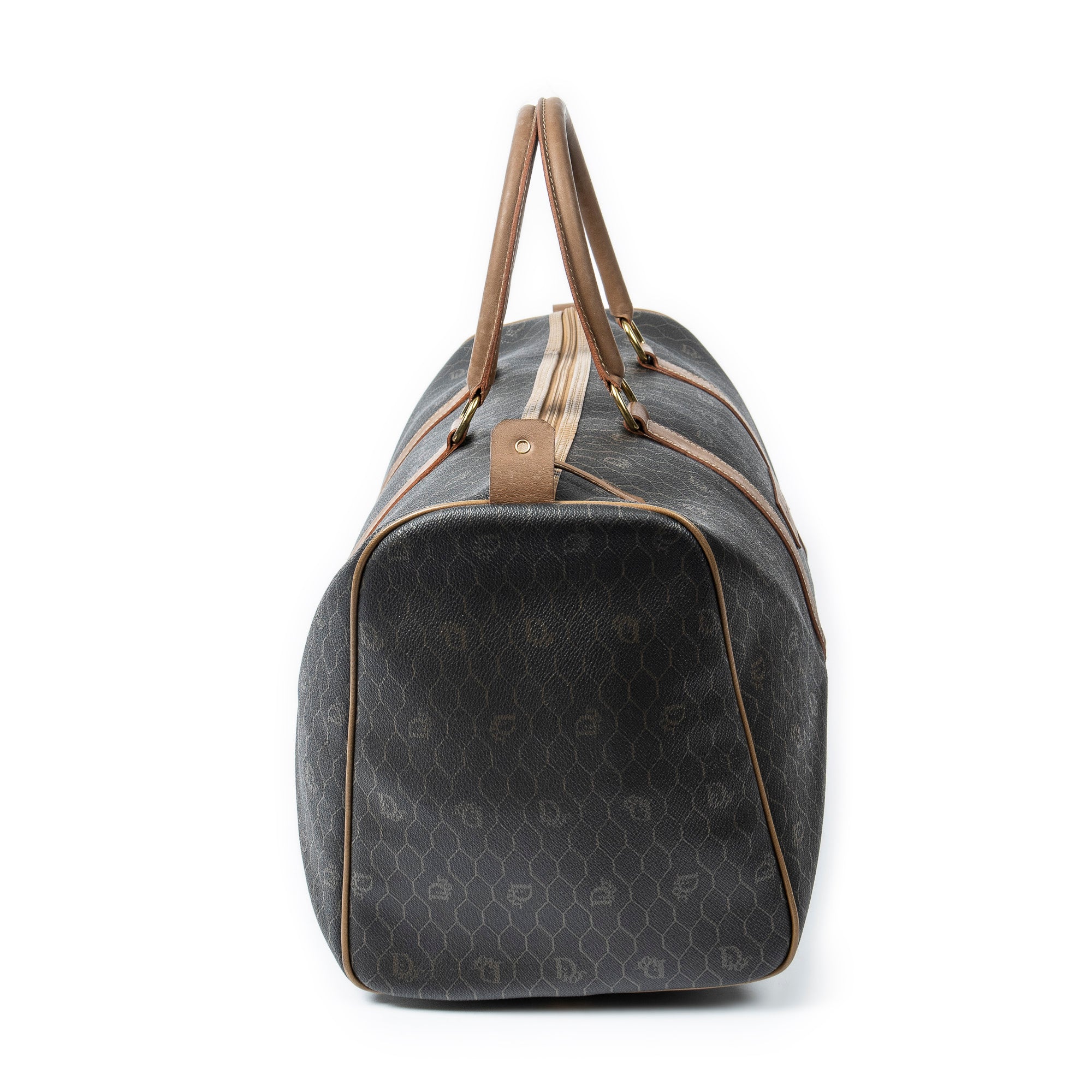 Travel Bag Vintage Large Boston Dark Gray Honeycomb Coated Canvas