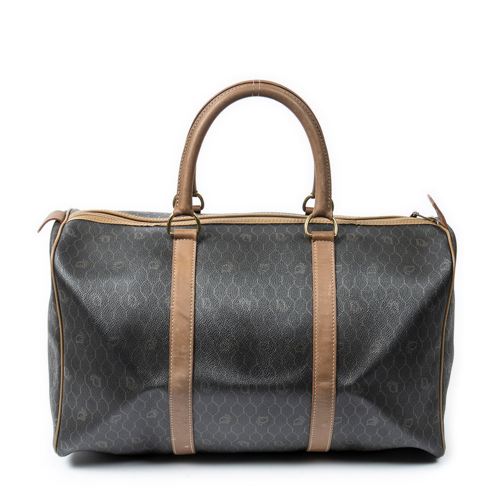 Travel Bag Vintage Large Boston Dark Gray Honeycomb Coated Canvas