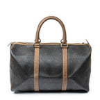 Travel Bag Vintage Large Boston Dark Gray Honeycomb Coated Canvas
