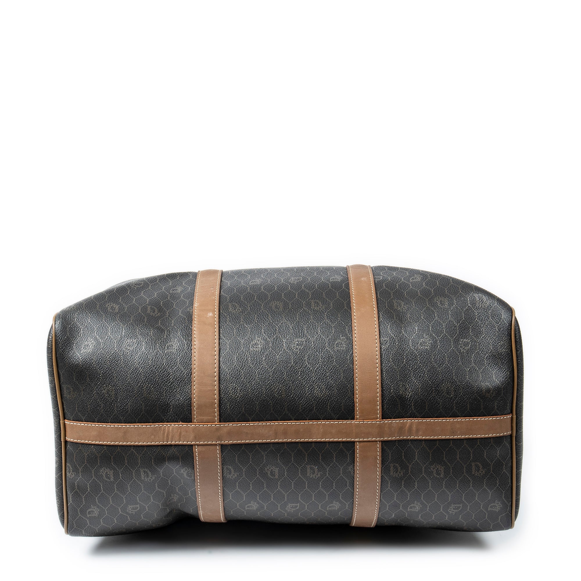 Travel Bag Vintage Large Boston Dark Gray Honeycomb Coated Canvas