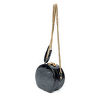 Shoulder Bag Mini Mica Hatbox Chain Crossbody Black Croc Embossed Leather