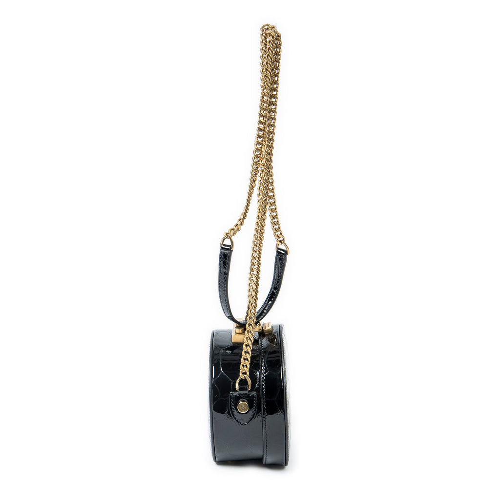 Shoulder Bag Mini Mica Hatbox Chain Crossbody Black Croc Embossed Leather