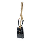 Shoulder Bag Mini Mica Hatbox Chain Crossbody Black Croc Embossed Leather