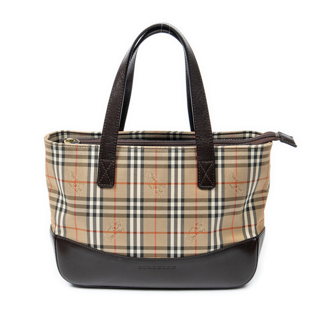 Shoulder Bag Small Zip Tote Beige Haymarket Check Canvas