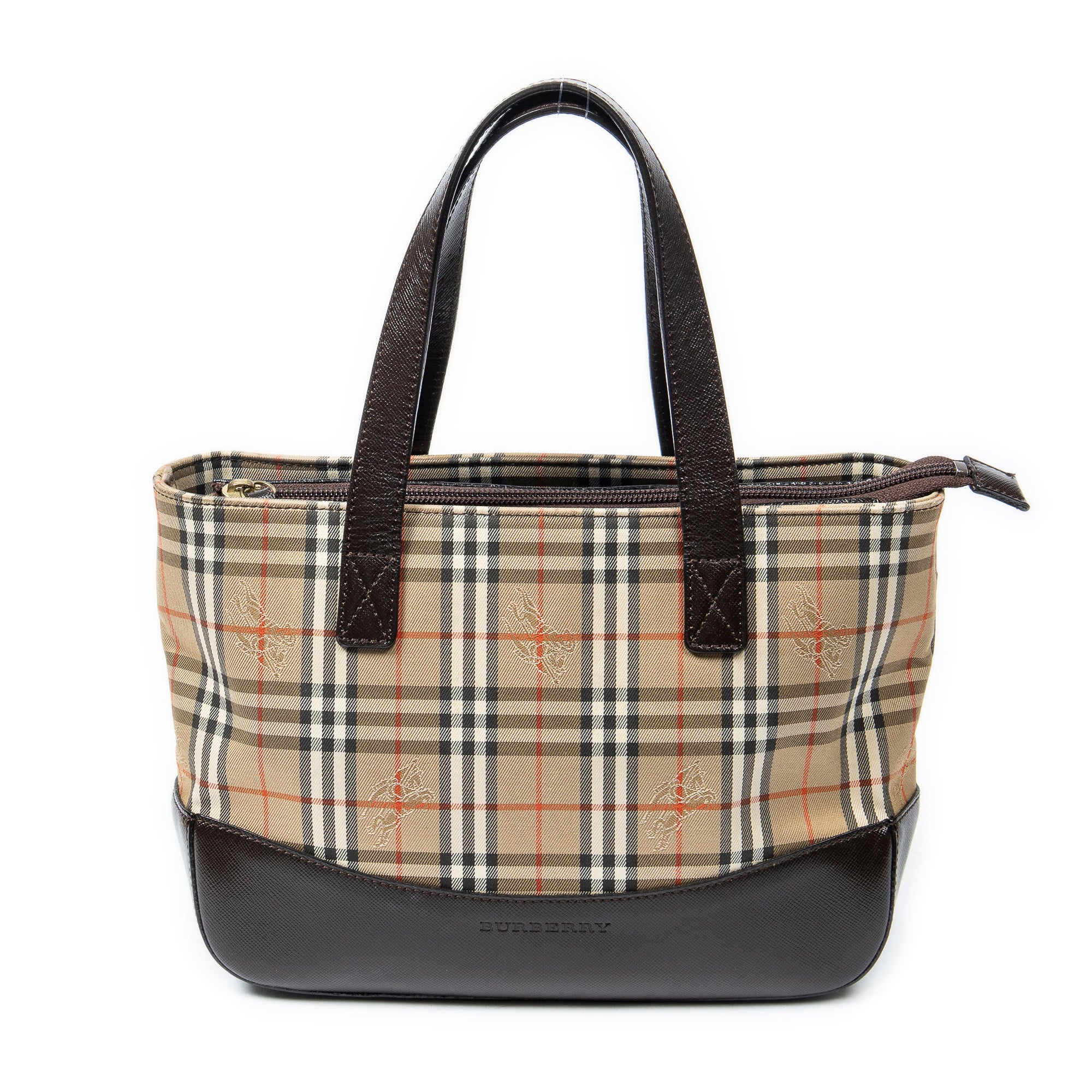 Shoulder Bag Small Zip Tote Beige Haymarket Check Canvas