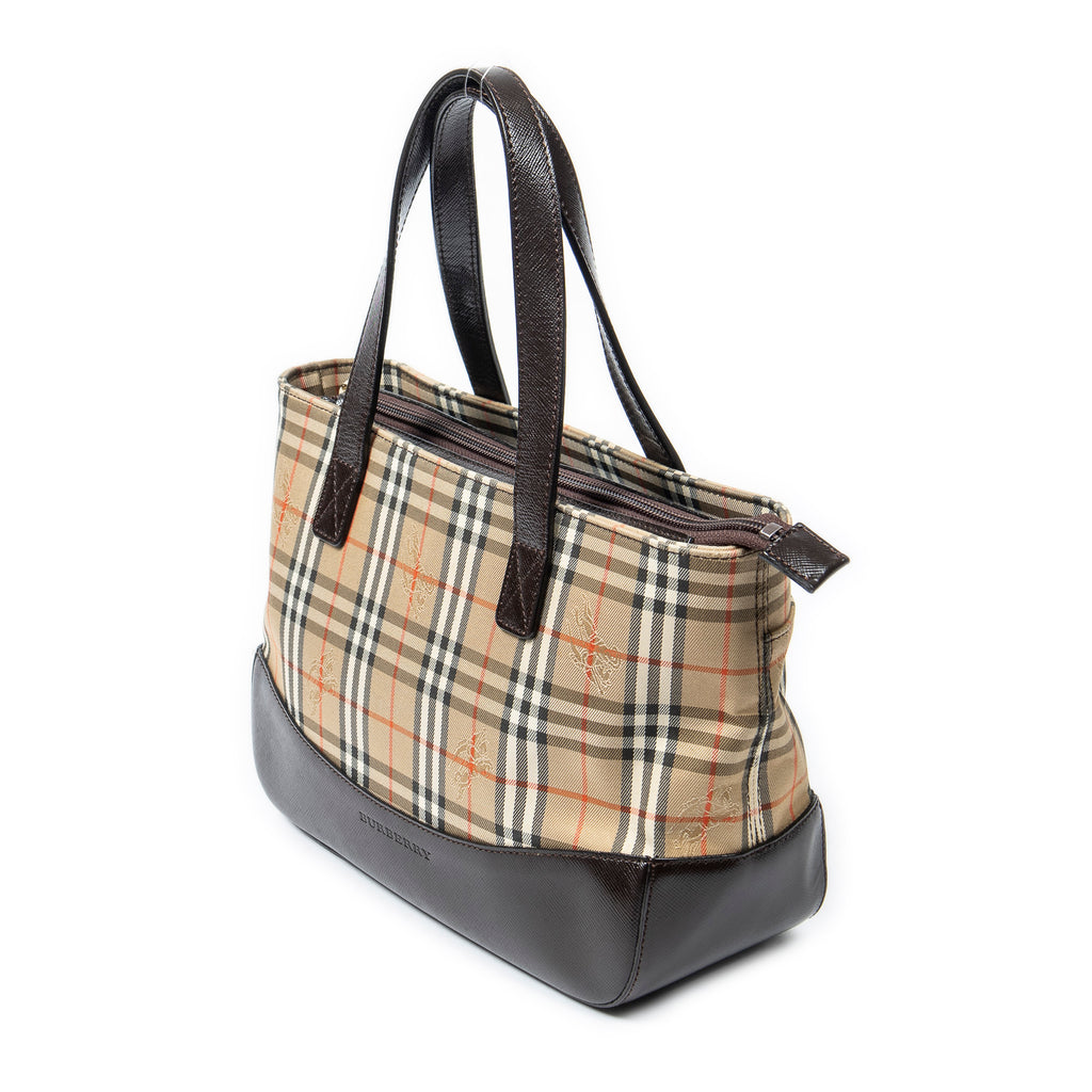 Shoulder Bag Small Zip Tote Beige Haymarket Check Canvas