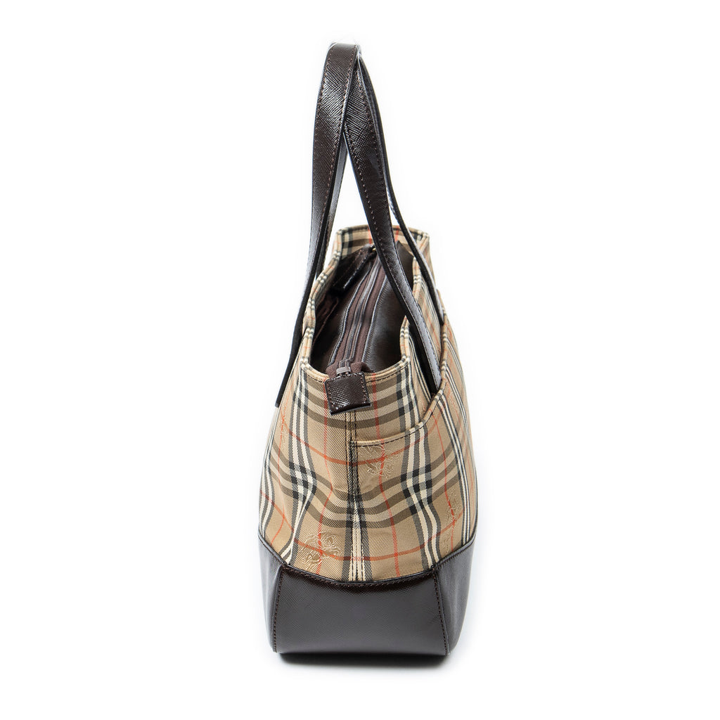Shoulder Bag Small Zip Tote Beige Haymarket Check Canvas