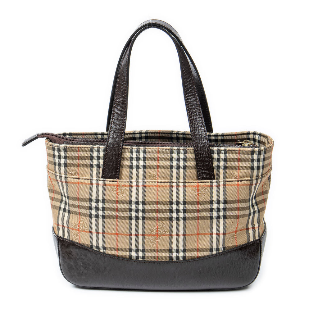 Shoulder Bag Small Zip Tote Beige Haymarket Check Canvas