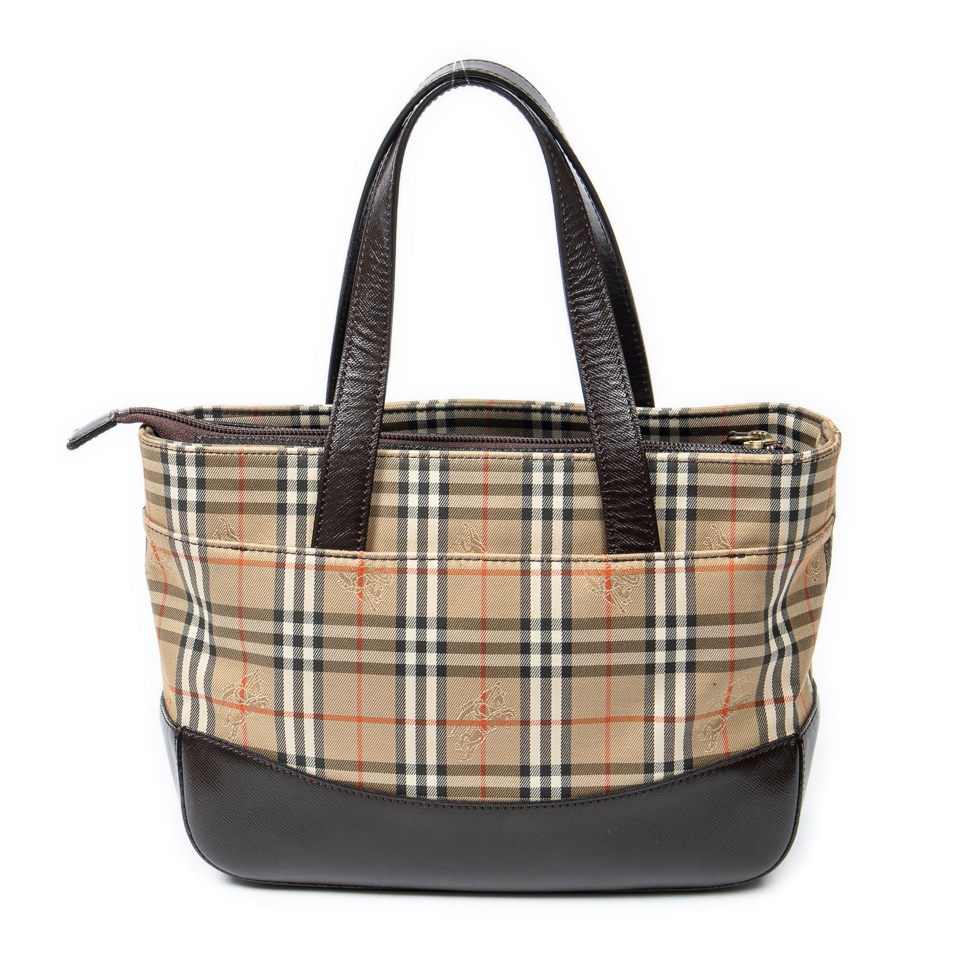 Shoulder Bag Small Zip Tote Beige Haymarket Check Canvas