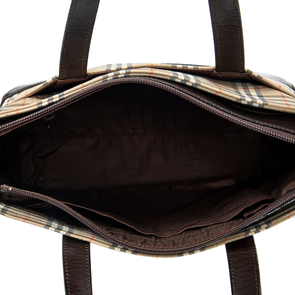 Shoulder Bag Small Zip Tote Beige Haymarket Check Canvas