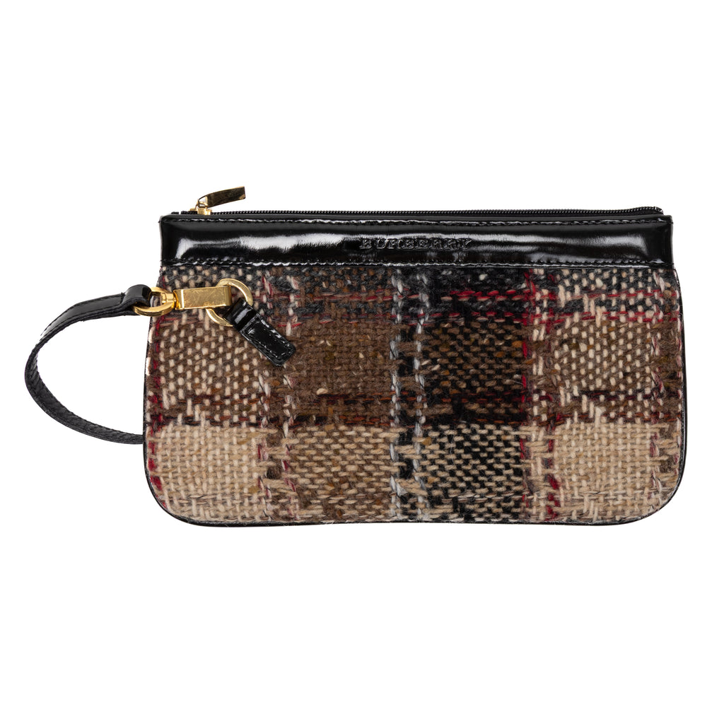 Handbag Zip Pouch Beige Large Nova Check Wool Canvas