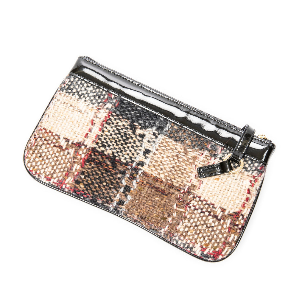 Handbag Zip Pouch Beige Large Nova Check Wool Canvas