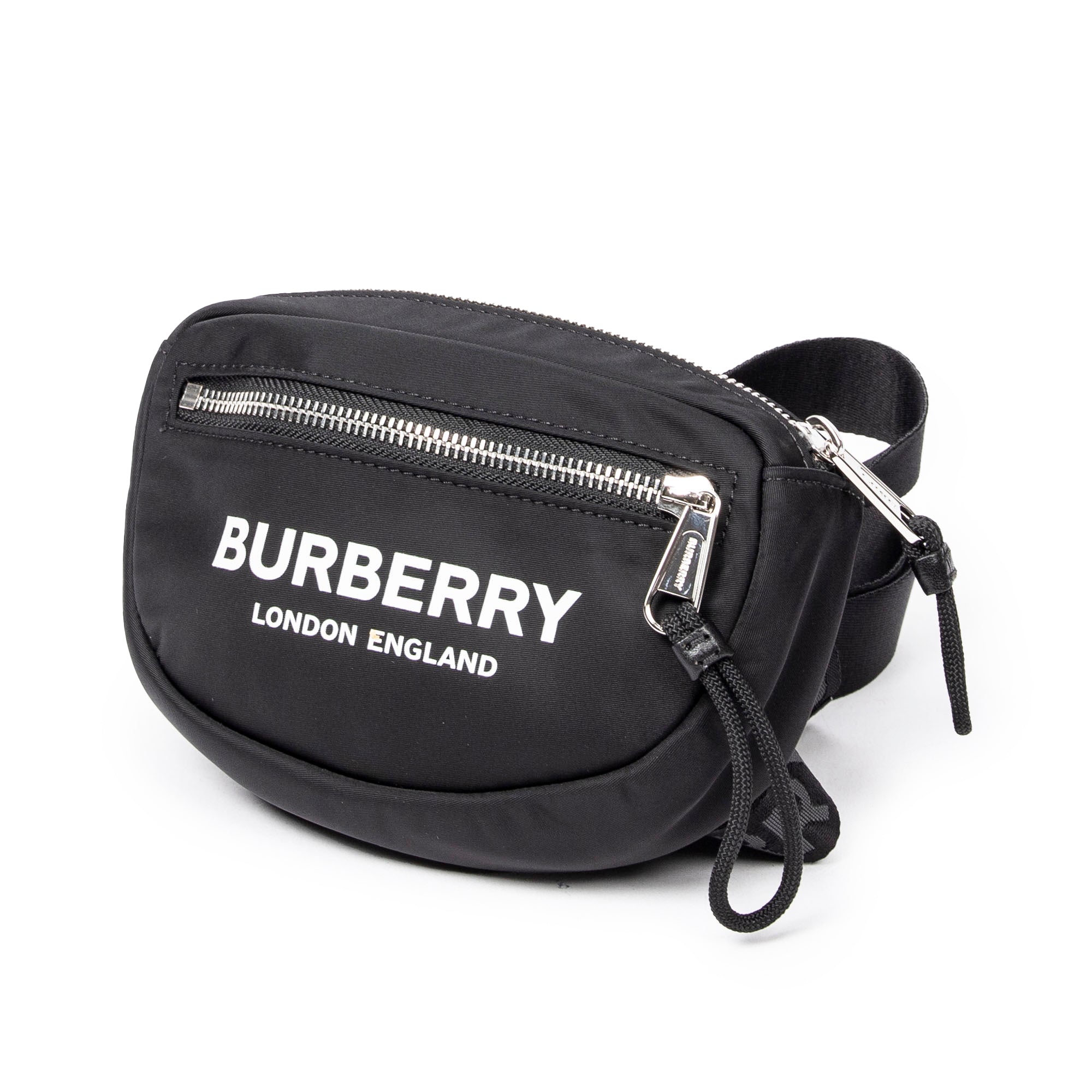 Bolso de hombro Riñonera negra de nailon con logotipo estampado