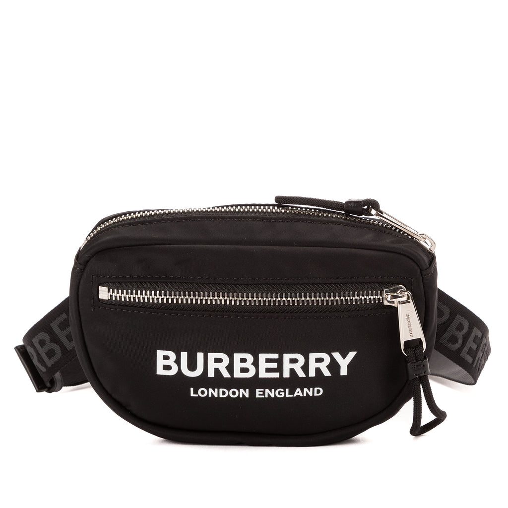Bolso de hombro Riñonera negra de nailon con logotipo estampado