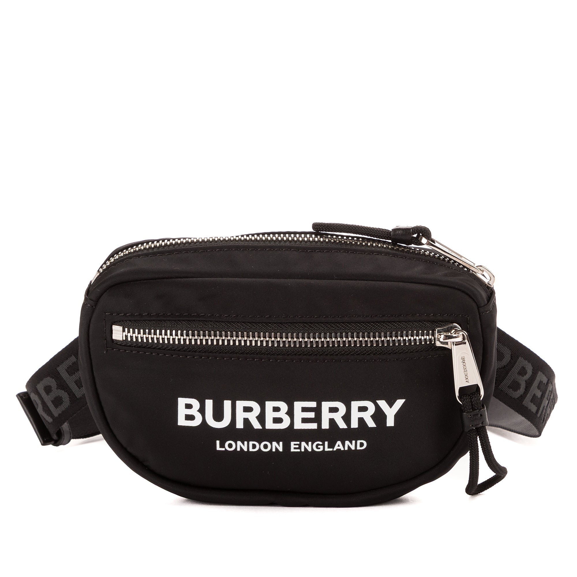 Bolso de hombro Riñonera negra de nailon con logotipo estampado