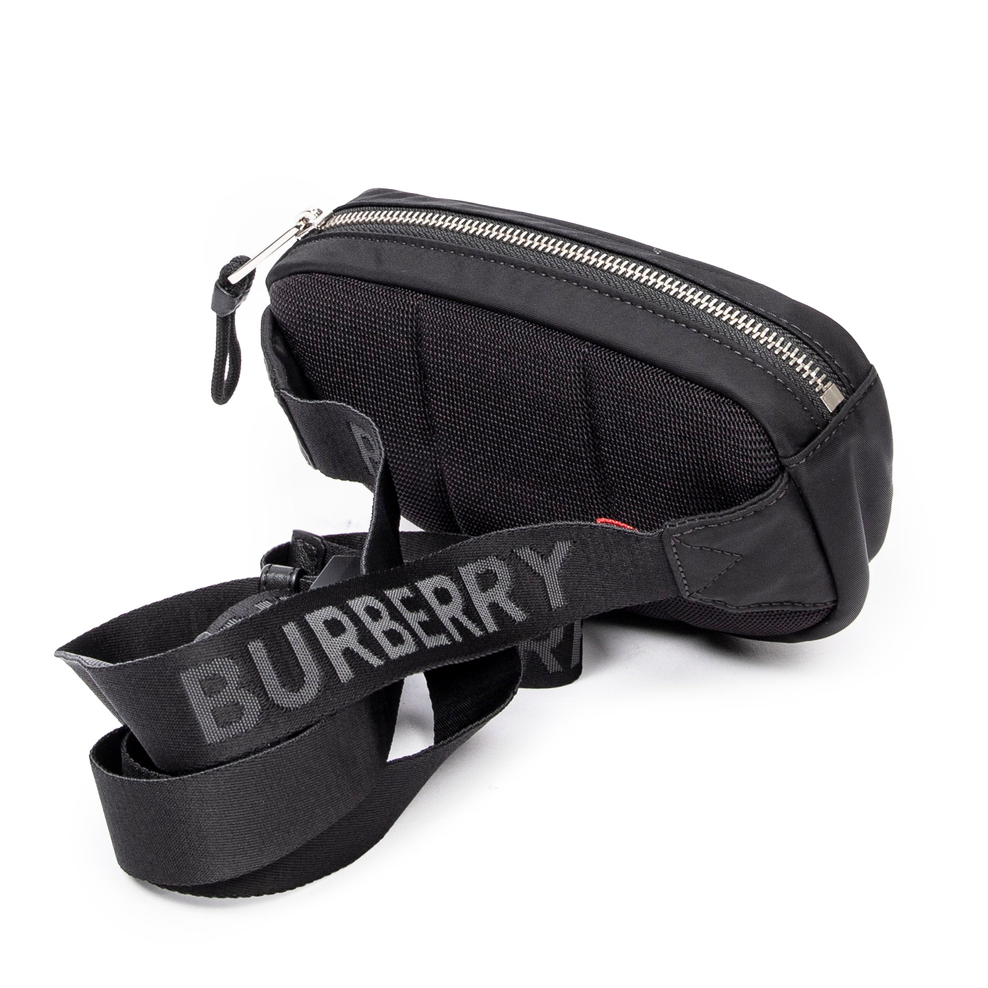Bolso de hombro Riñonera negra de nailon con logotipo estampado