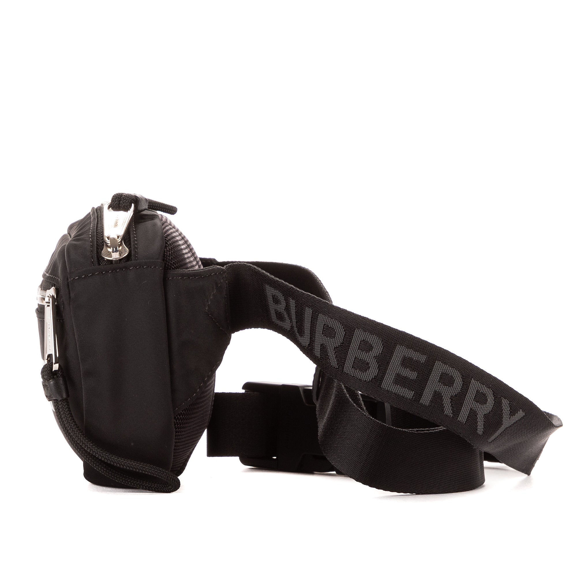 Bolso de hombro Riñonera negra de nailon con logotipo estampado