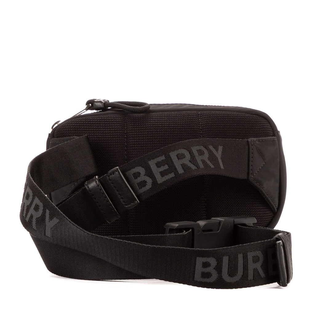 Bolso de hombro Riñonera negra de nailon con logotipo estampado
