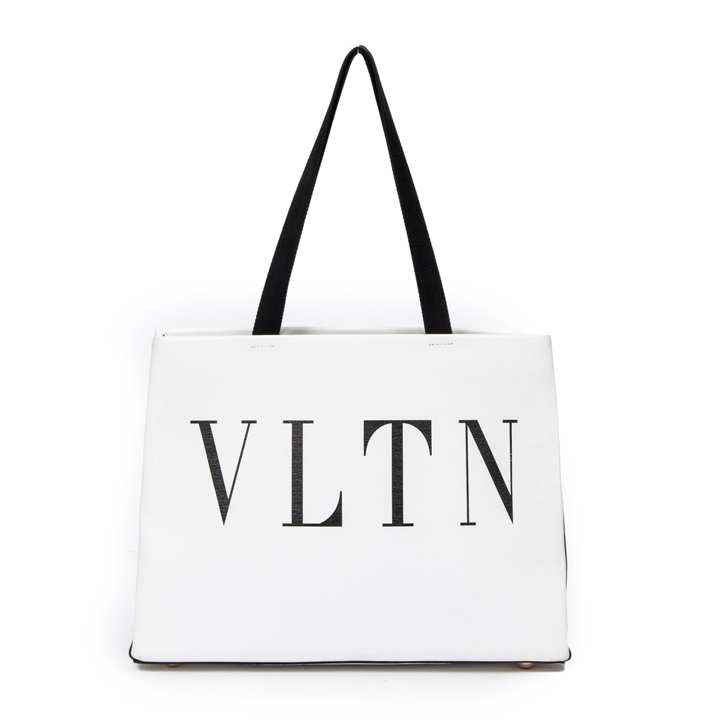 Shoulder Bag Logo Shopping Tote White Calfskin Leather