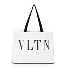 Shoulder Bag Logo Shopping Tote White Calfskin Leather