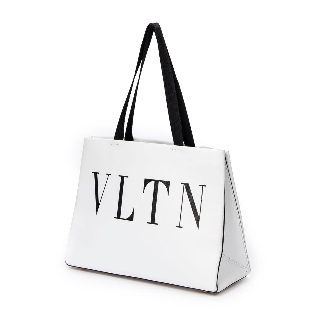 Shoulder Bag Logo Shopping Tote White Calfskin Leather