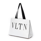 Shoulder Bag Logo Shopping Tote White Calfskin Leather